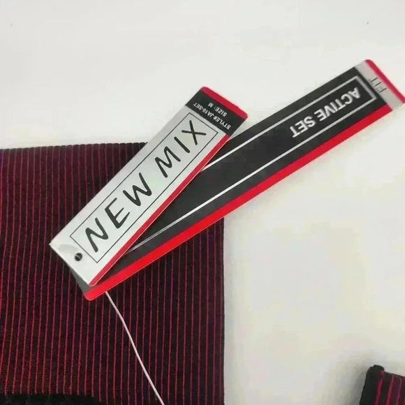 NWT New Mix Medium Elastic Leggings Comfort Waistband Waffle Weave Red/Black - Picture 3 of 5